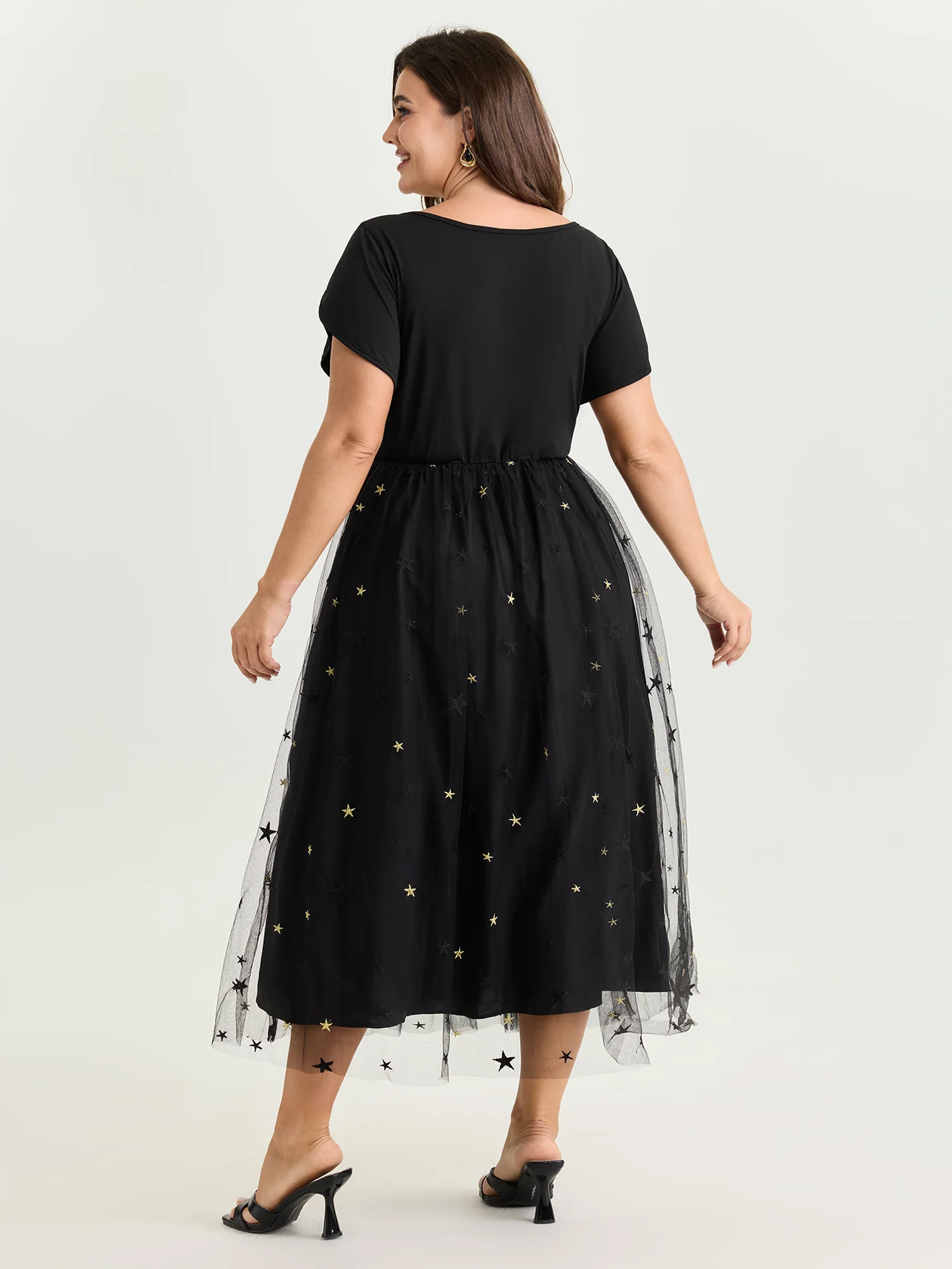 Star Embroidered Square Neckline Midi Dress - Image 4
