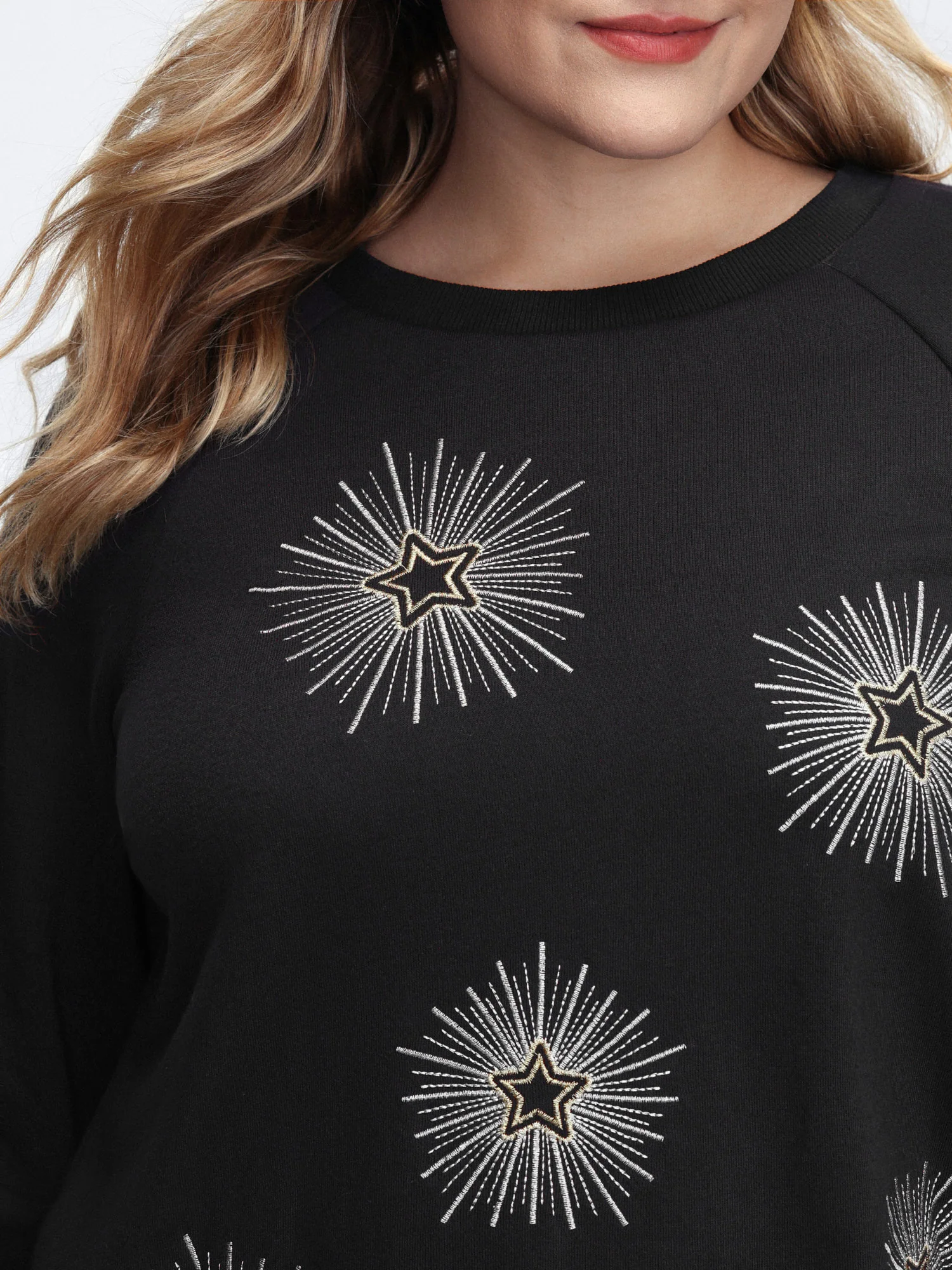 Star Embroidery Round Neck Sweatshirt - Image 2