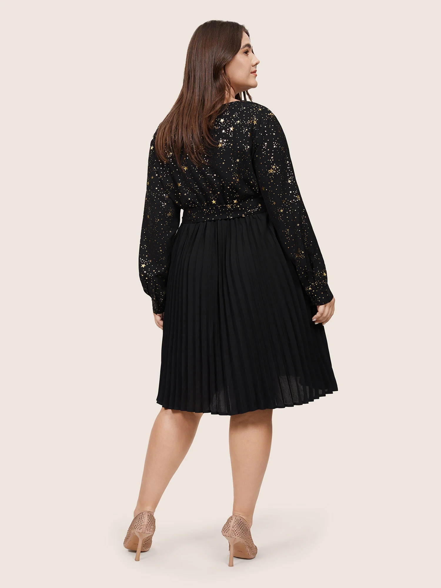 Star Glitter Belted Pleated Wrap Dress - Image 3
