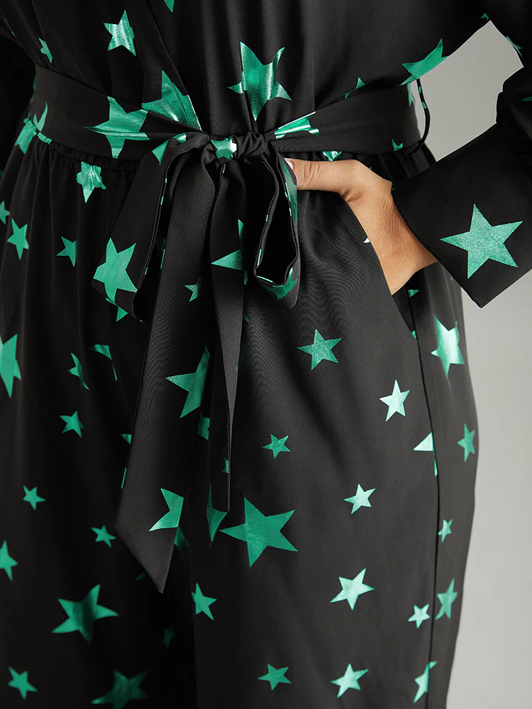 Star Glitter Belted V Neck Jumpsuit - Image 6