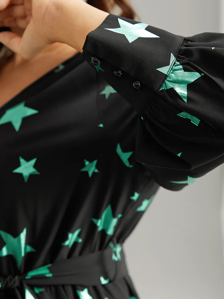 Star Glitter Belted V Neck Jumpsuit - Image 7