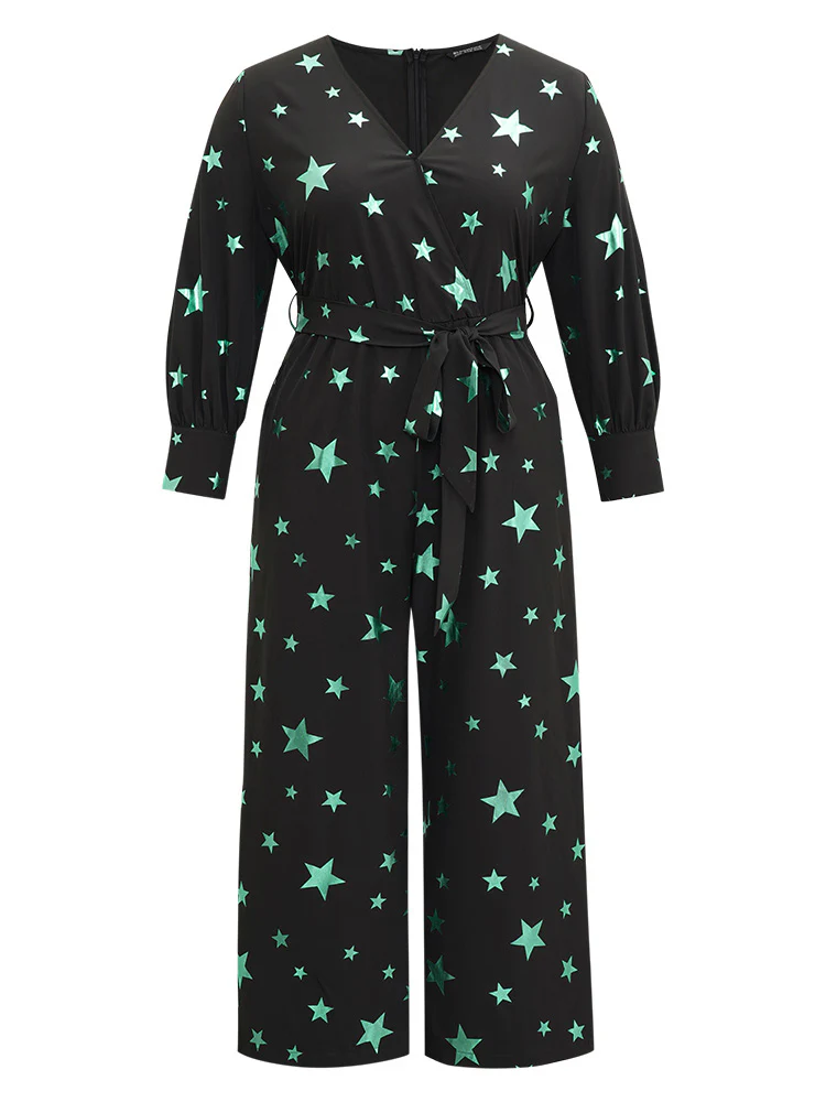 Star Glitter Belted V Neck Jumpsuit - Image 8