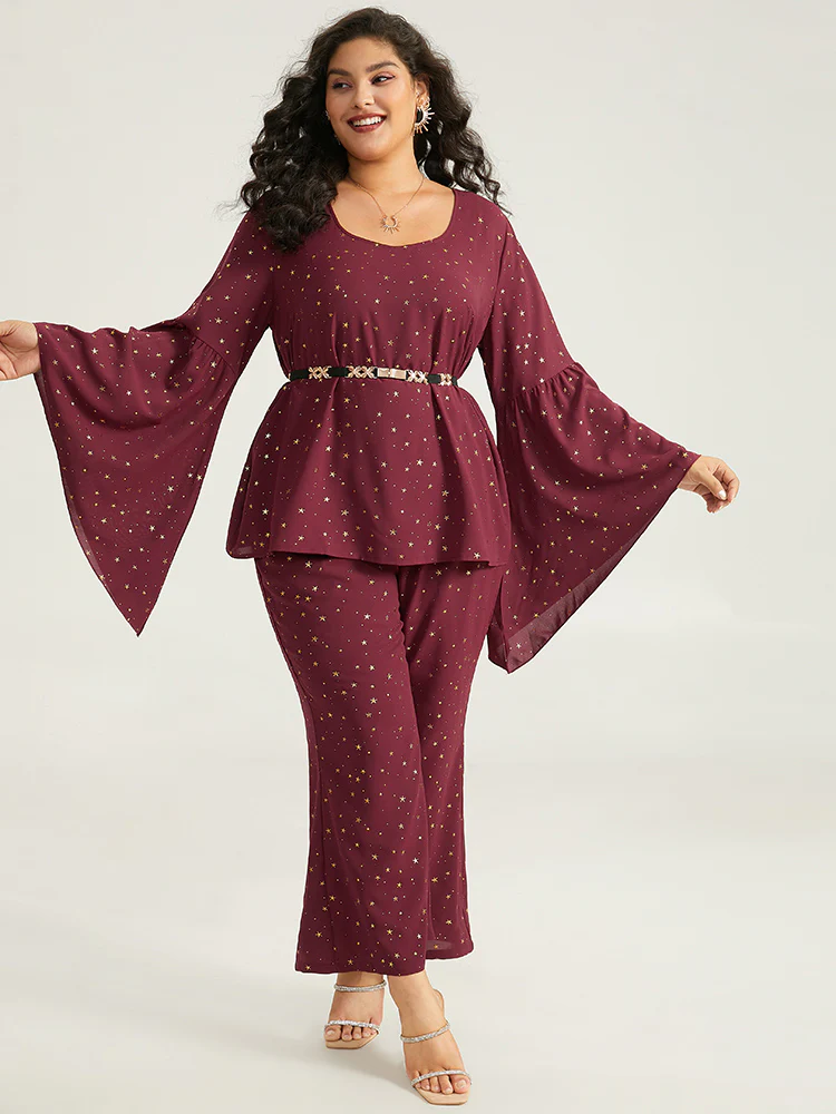 Halloween Star Glitter Flare Leg Elastic Waist Pants - Image 2