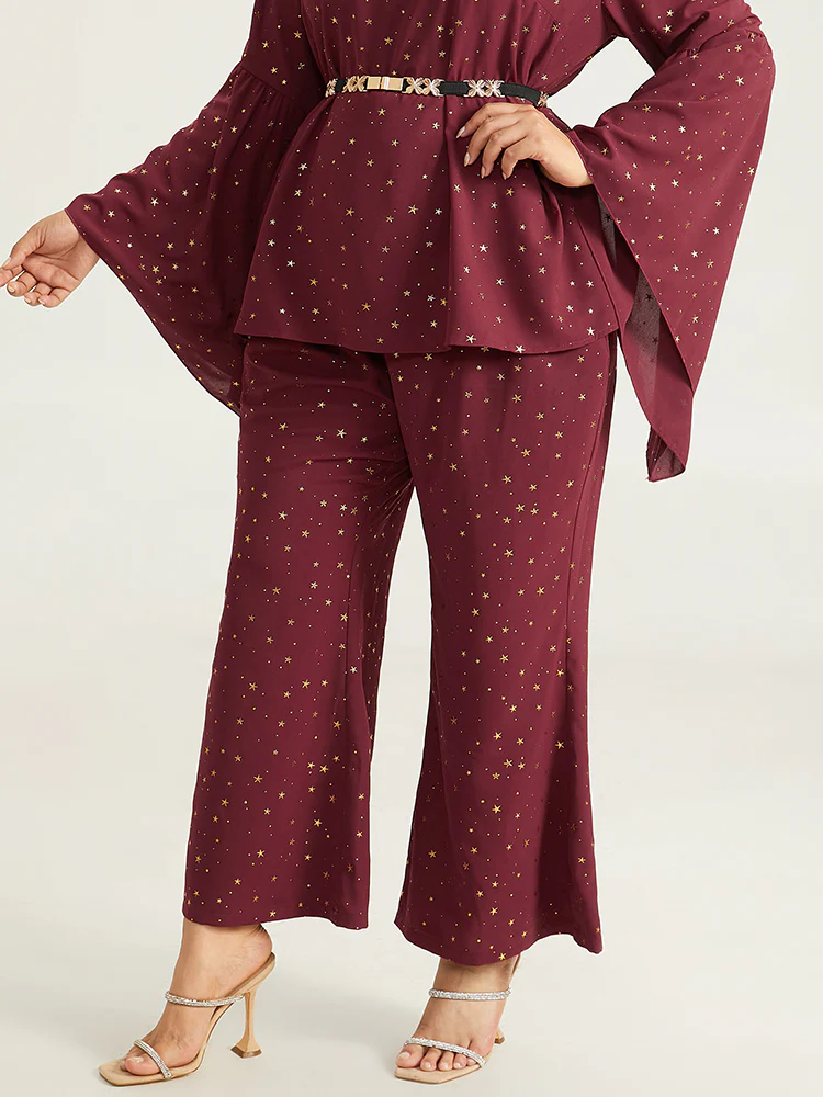 Halloween Star Glitter Flare Leg Elastic Waist Pants - Image 3