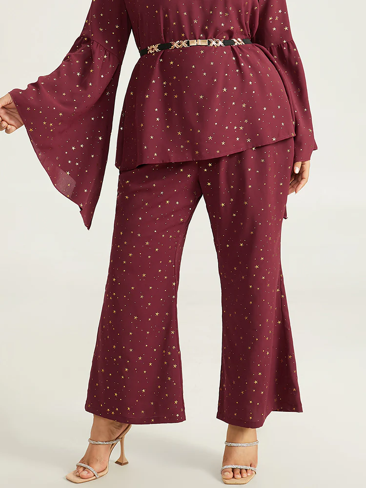 Halloween Star Glitter Flare Leg Elastic Waist Pants - Image 4