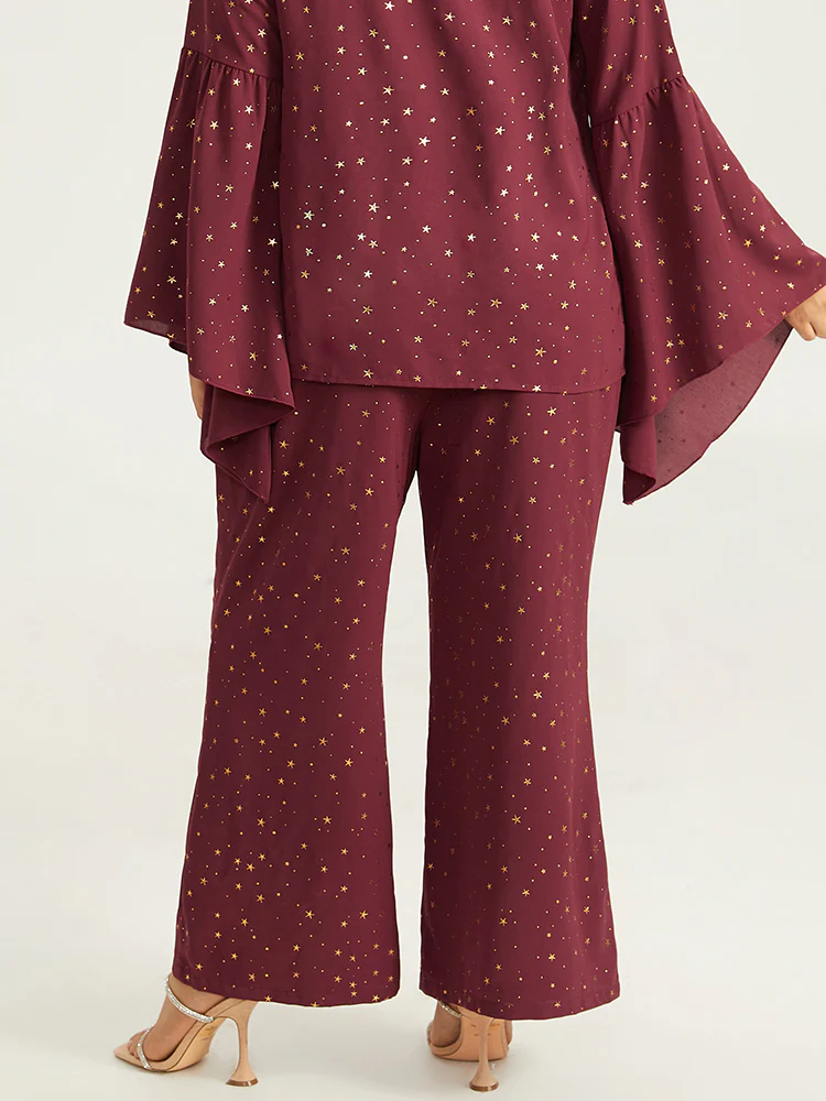 Halloween Star Glitter Flare Leg Elastic Waist Pants - Image 5