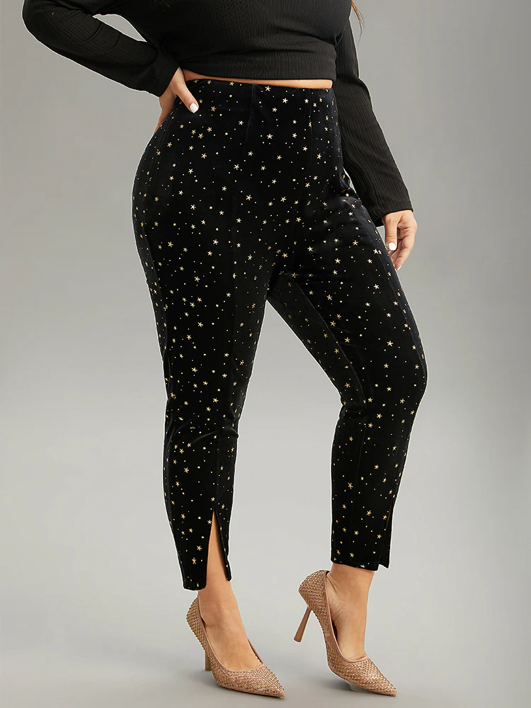 Star Glitter Split Hem High Rise Skinny Leggings - Image 3