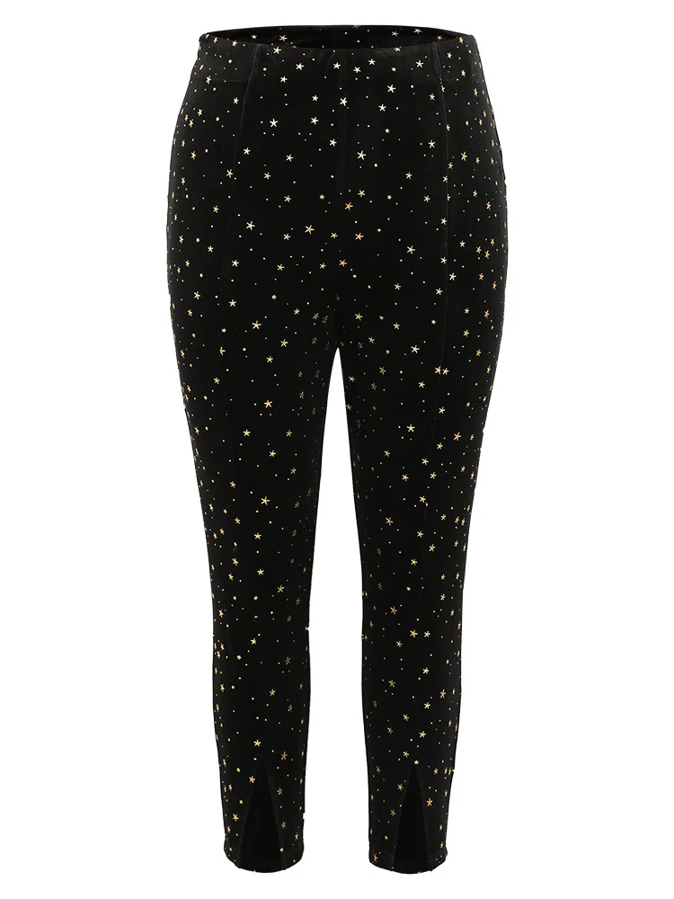 Star Glitter Split Hem High Rise Skinny Leggings - Image 6