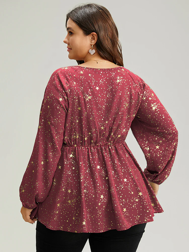 Star Glitter Square Neck Twist Front Blouse - Image 4