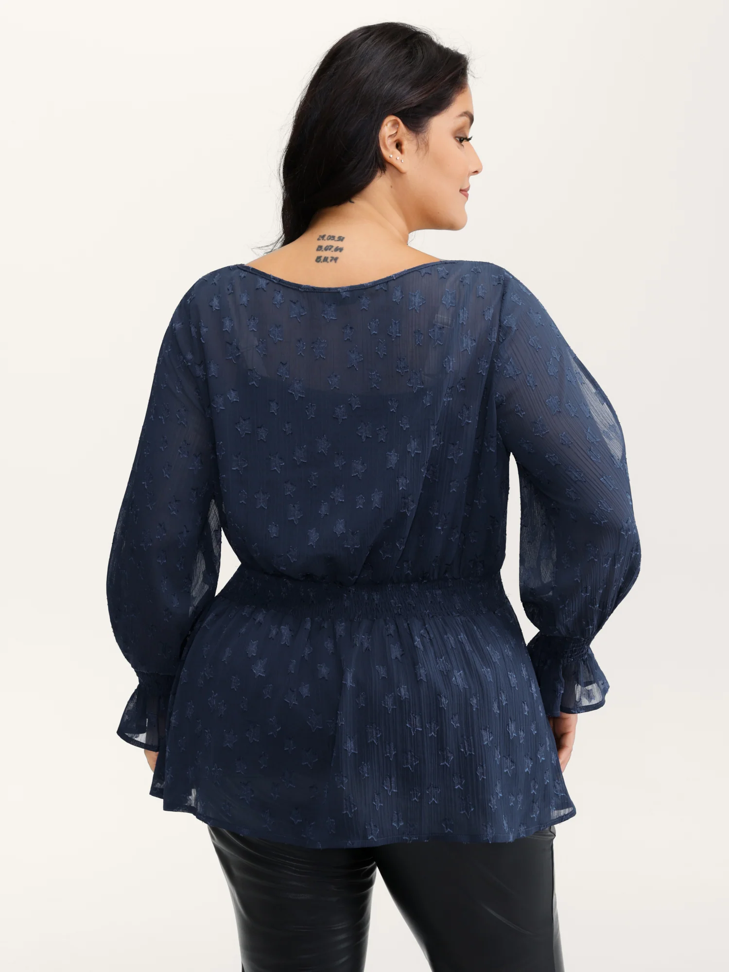 Star Jacquard Print Shirred Ruffled Blouse - Image 5