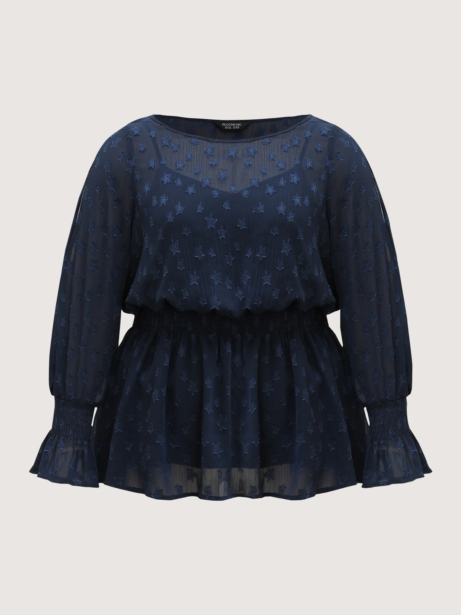 Star Jacquard Print Shirred Ruffled Blouse - Image 6