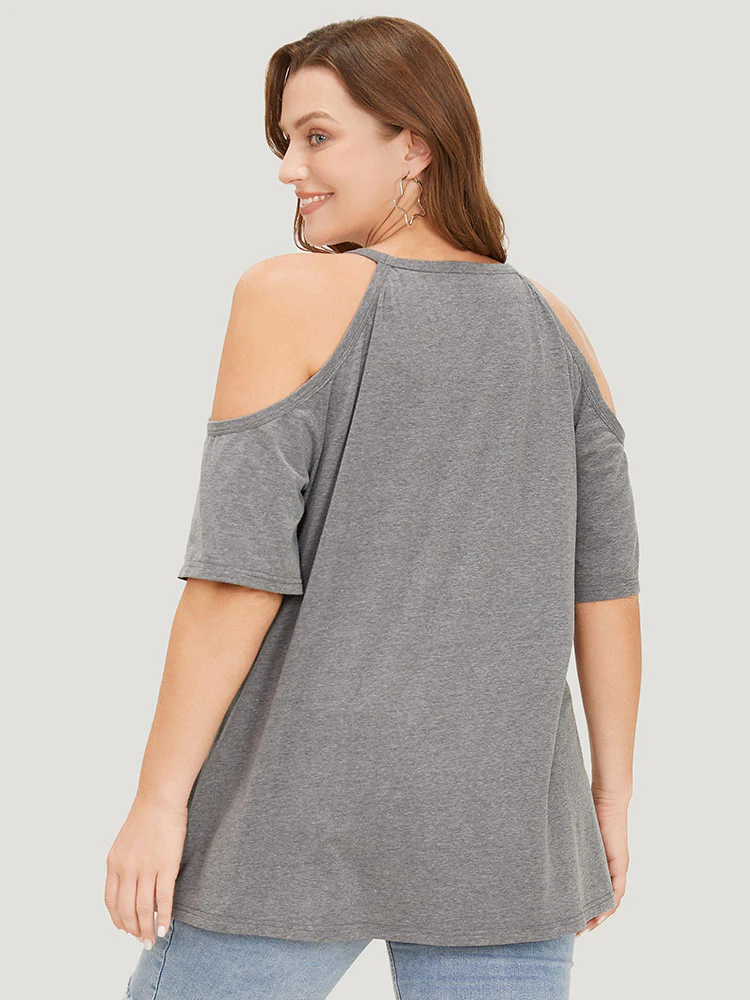 Star Leopard Cold Shoulder Heather T-shirt - Image 2