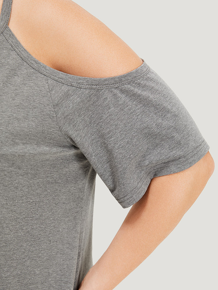 Star Leopard Cold Shoulder Heather T-shirt - Image 7