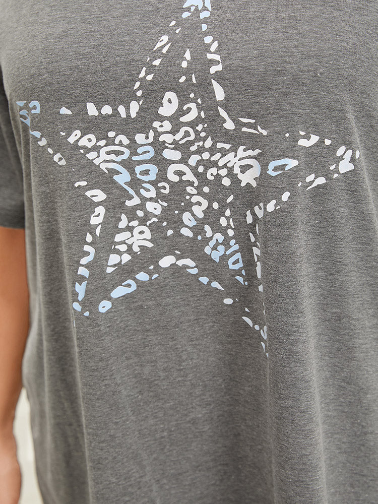 Star Leopard Cold Shoulder Heather T-shirt - Image 8