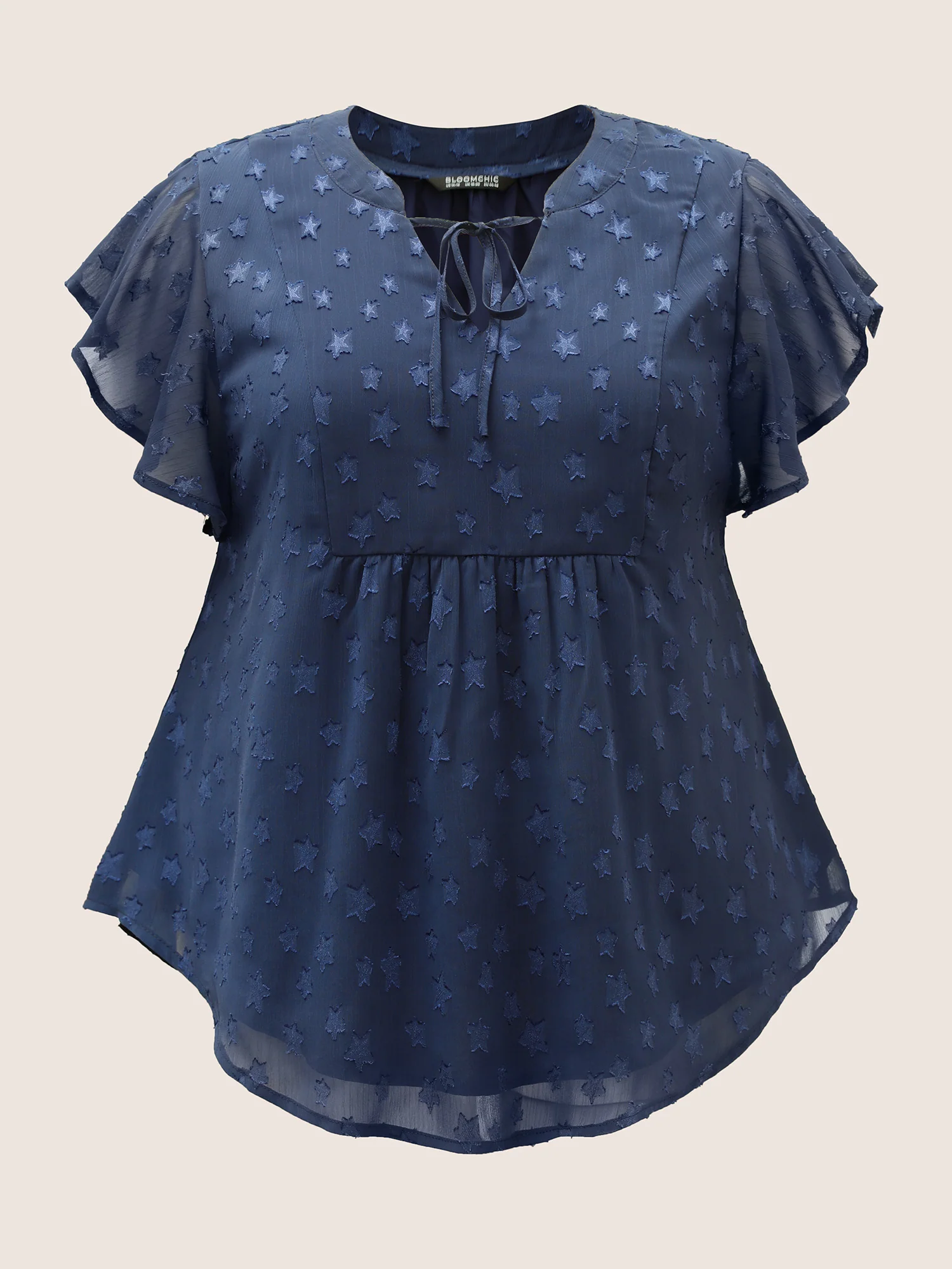 Star Mesh Gathered Ruffle Sleeve Blouse - Image 11