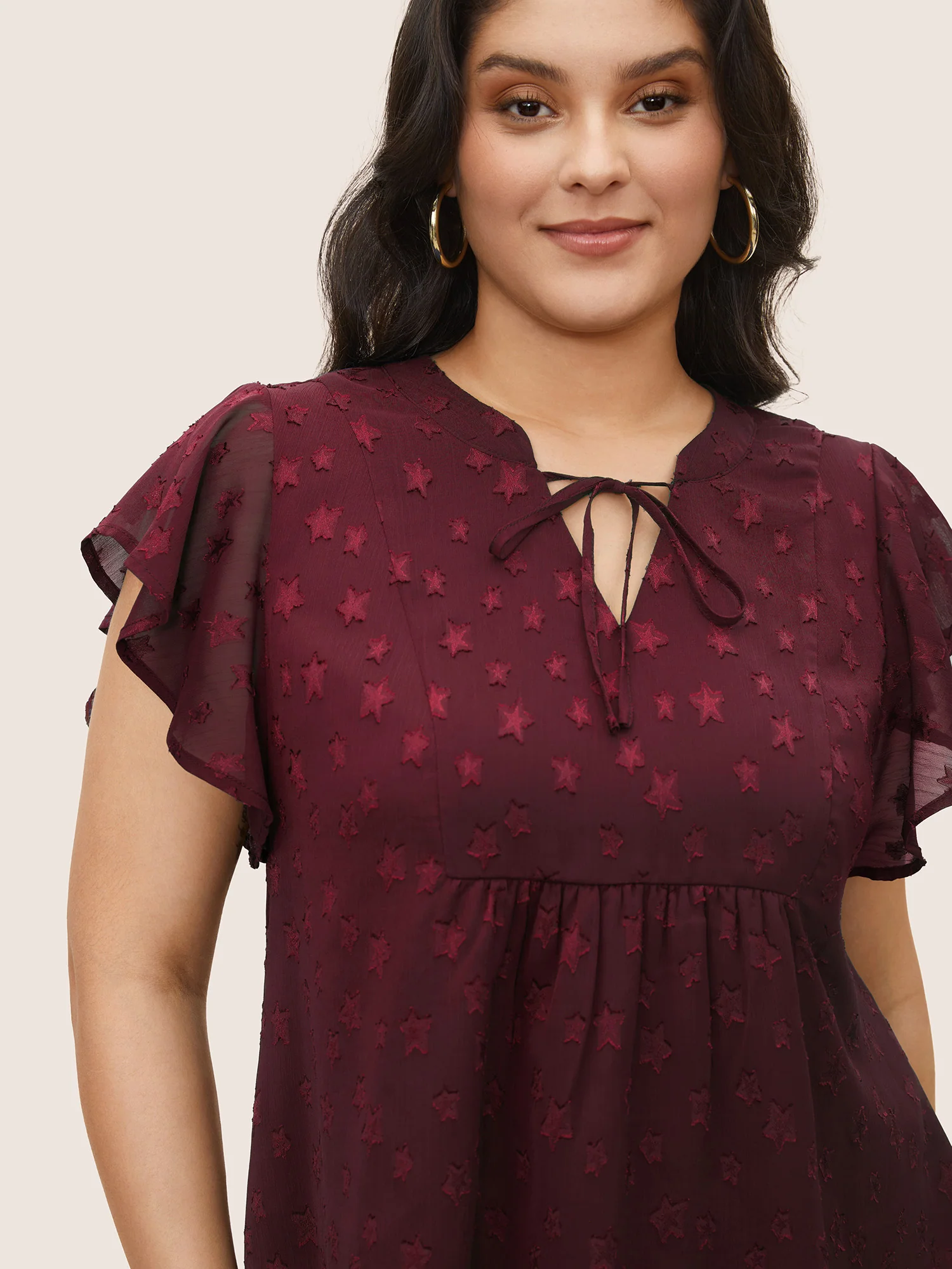 Star Mesh Gathered Ruffle Sleeve Blouse - Image 3