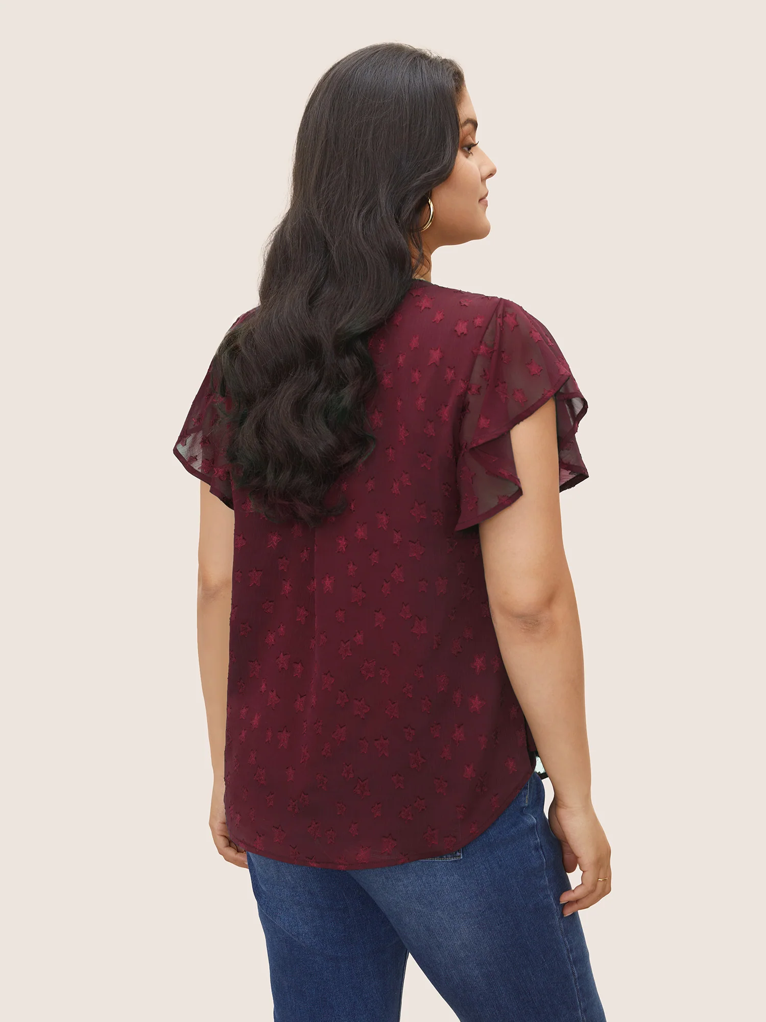 Star Mesh Gathered Ruffle Sleeve Blouse - Image 4