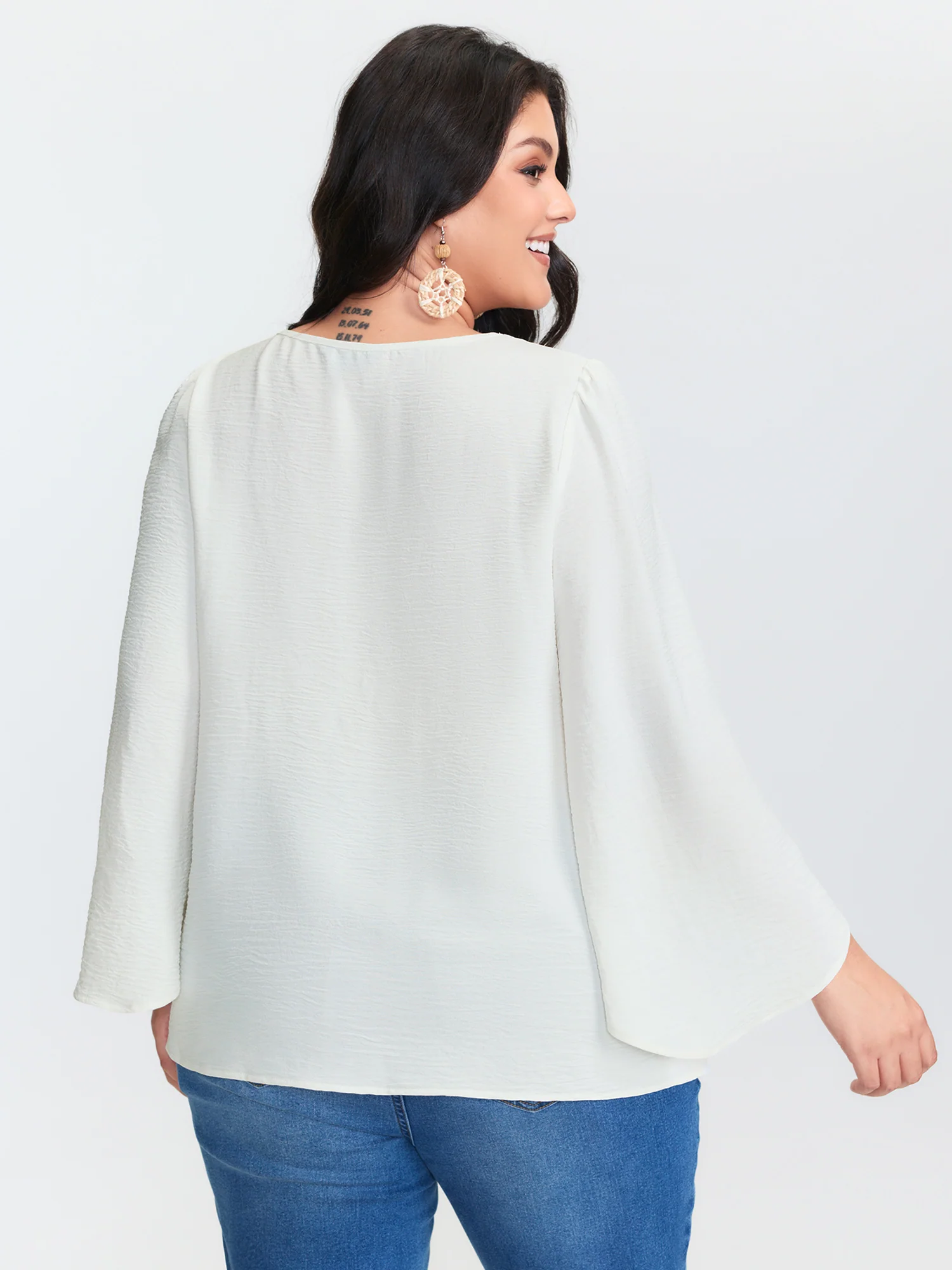 Star Moon Embroidered Neckline Flared Blouse - Image 4