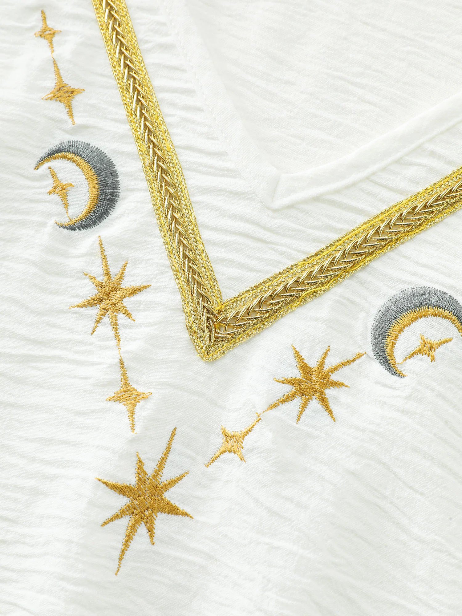Star Moon Embroidered Neckline Flared Blouse - Image 5