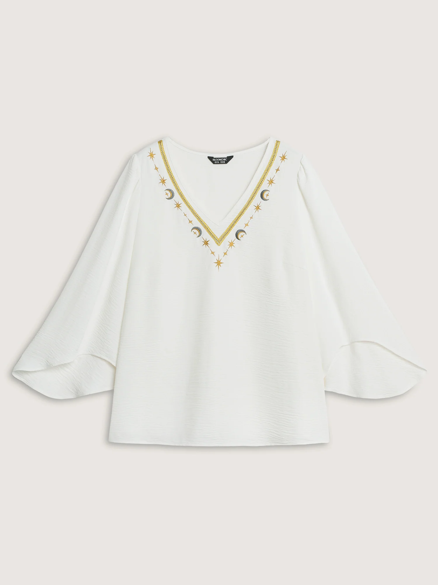Star Moon Embroidered Neckline Flared Blouse - Image 7