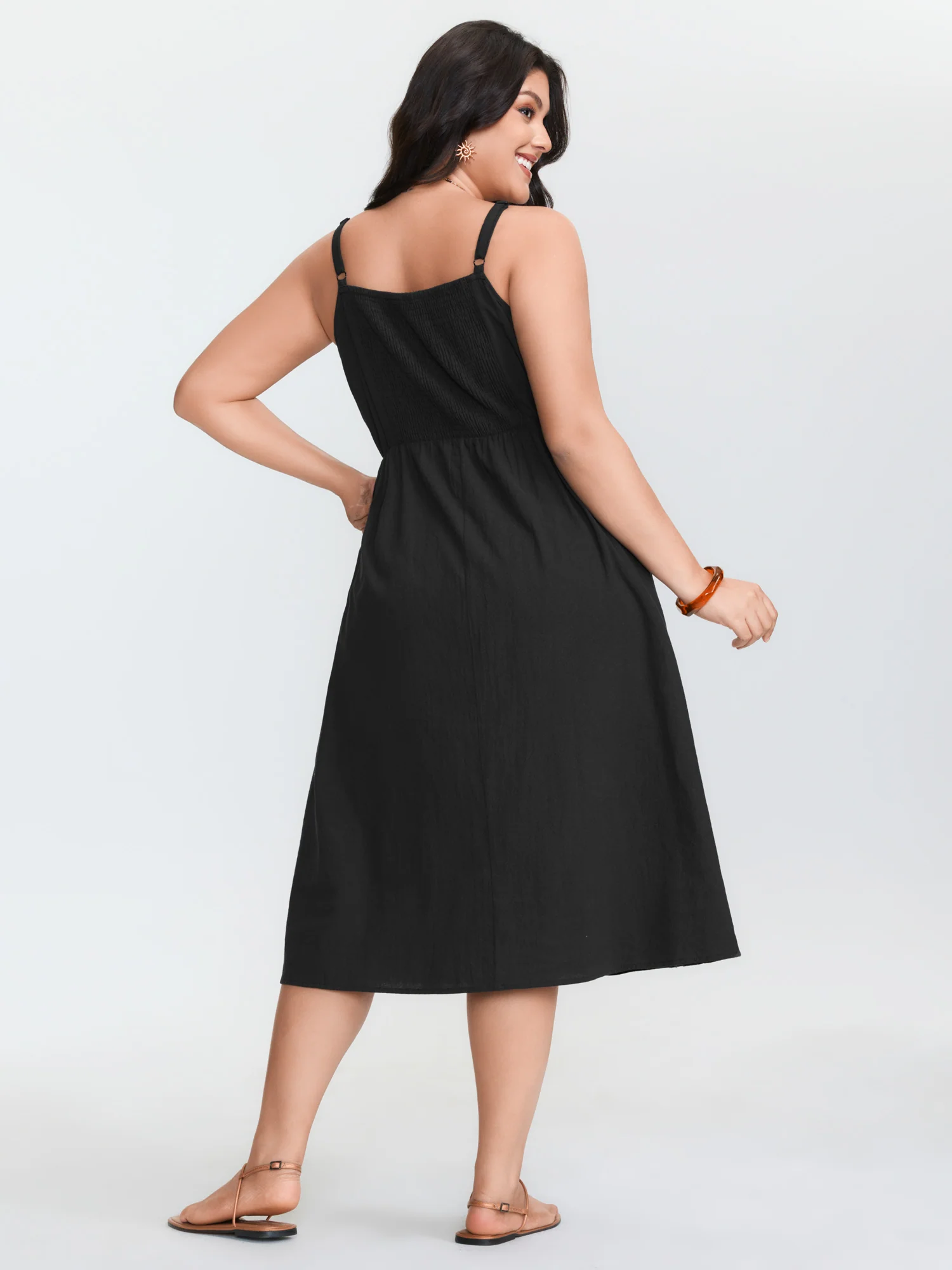 Cotton Star Moon Embroidered Shirred Midi Dress - Image 4