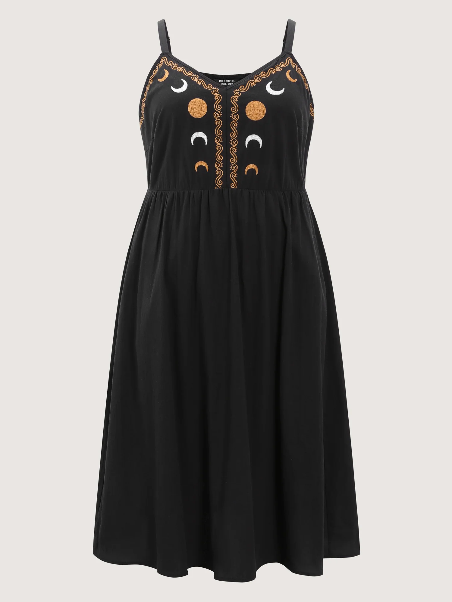 Cotton Star Moon Embroidered Shirred Midi Dress - Image 7