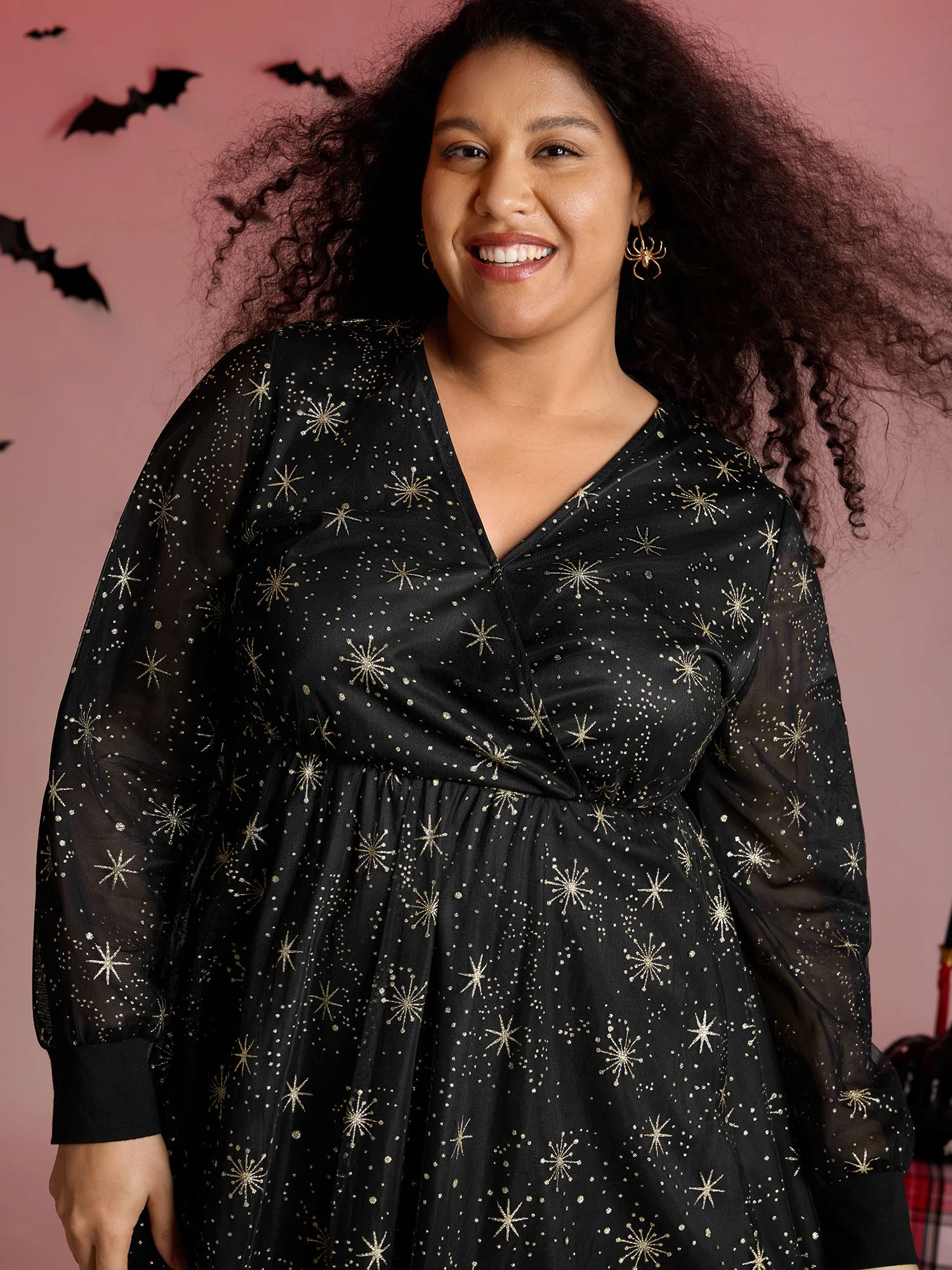 Star Moon Mesh Cinched-Waist Midi Dress - Image 2