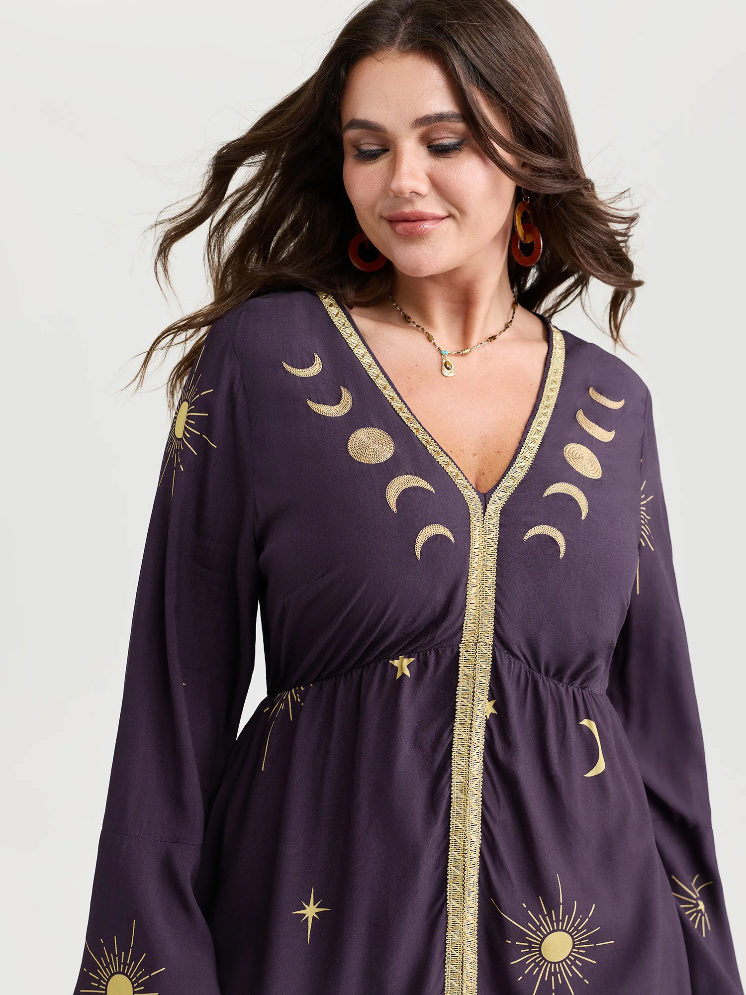 Star Moon Print Color Contrast Maxi Dress - Image 2