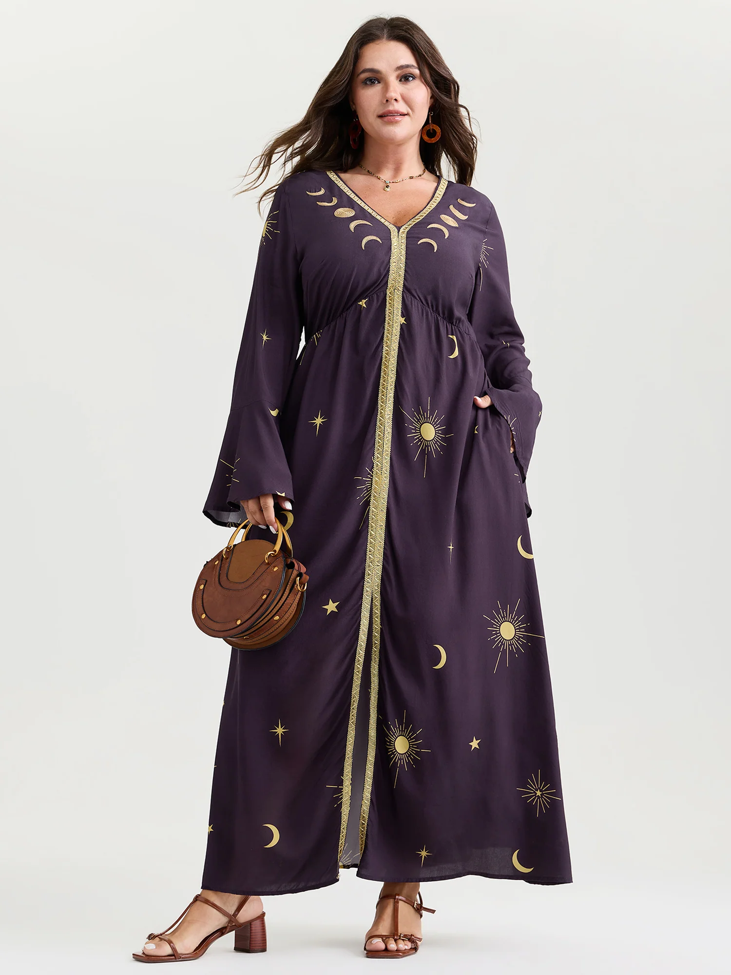 Star Moon Print Color Contrast Maxi Dress - Image 3