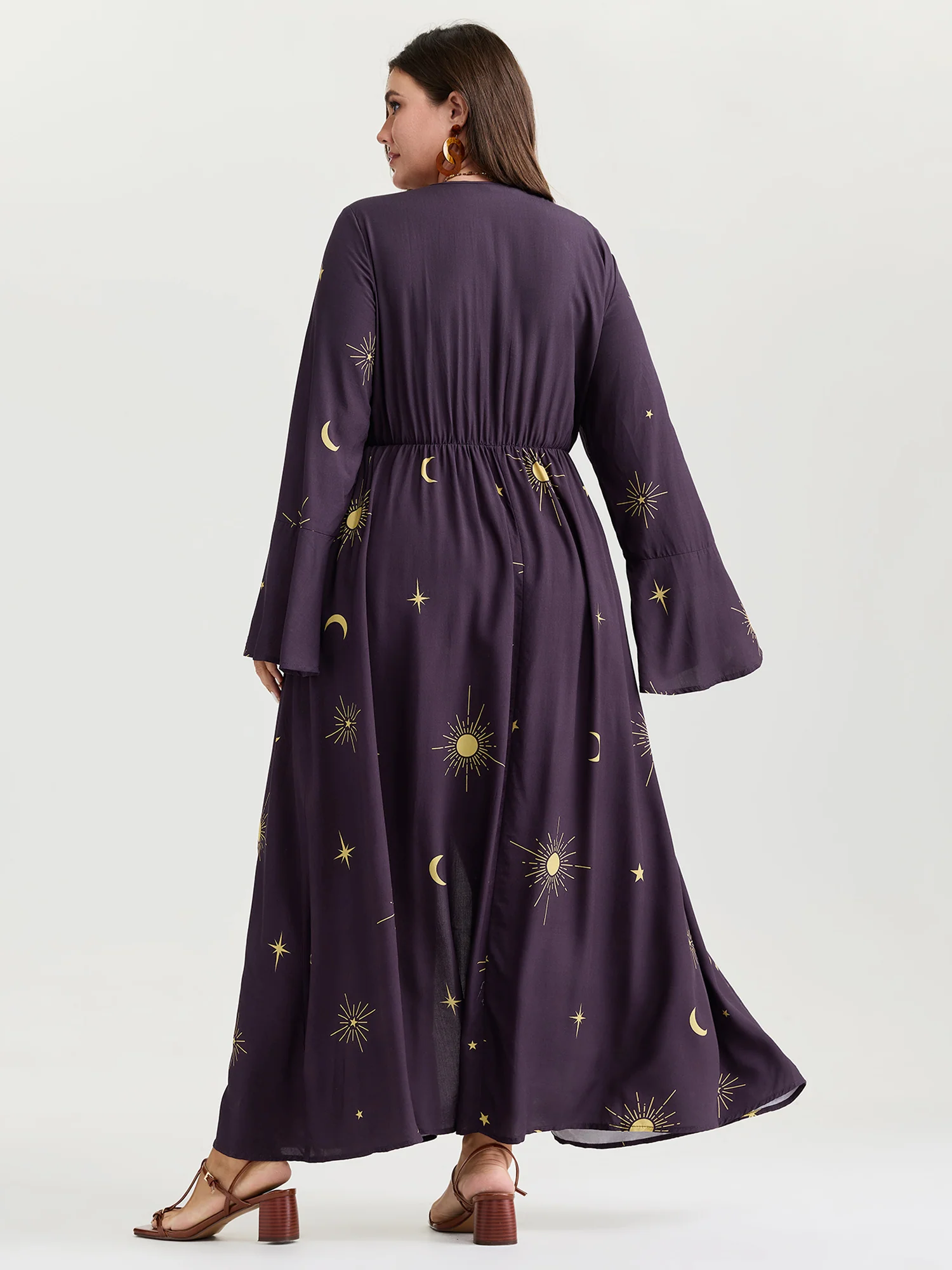 Star Moon Print Color Contrast Maxi Dress - Image 4