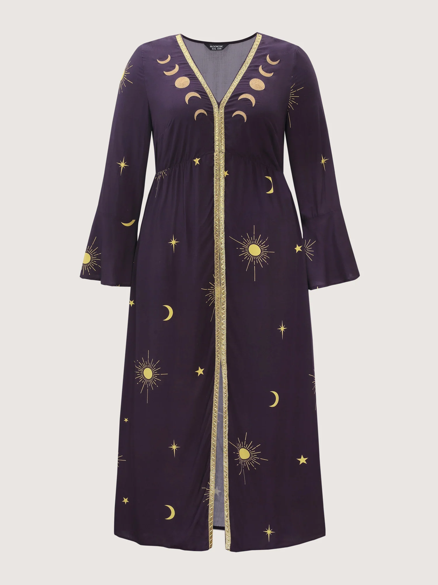 Star Moon Print Color Contrast Maxi Dress - Image 5