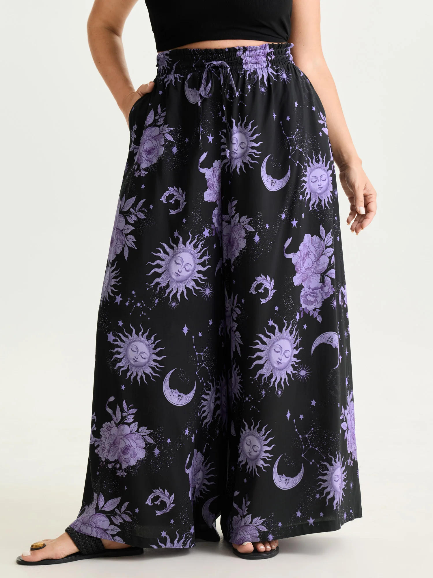 Star Moon Print Wide Waistband Pants - Image 10