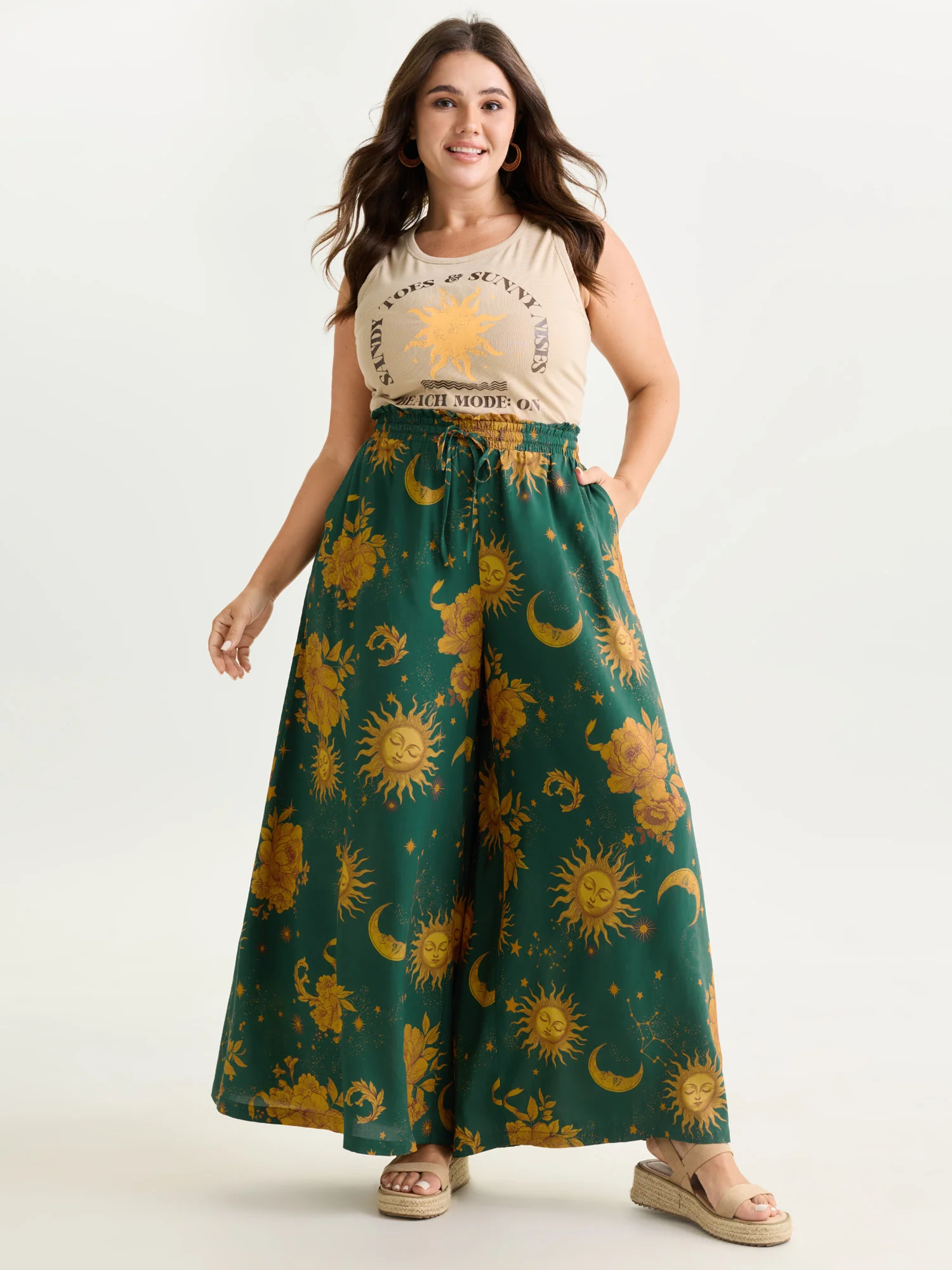 Star Moon Print Wide Waistband Pants - Image 19