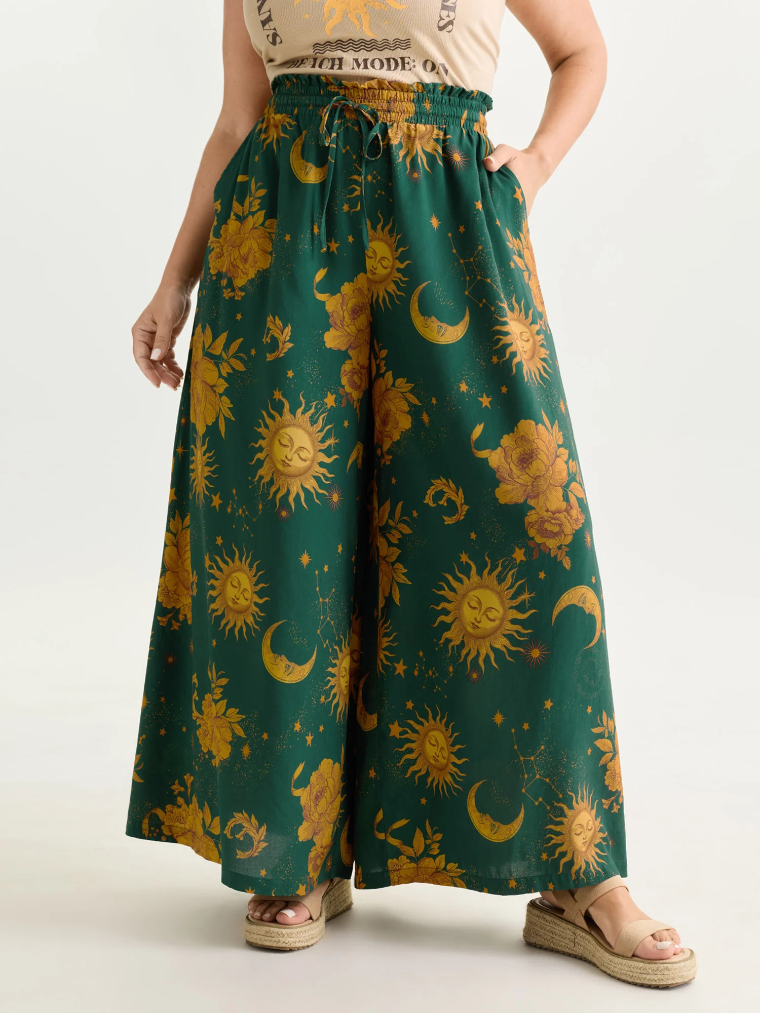 Star Moon Print Wide Waistband Pants - Image 20
