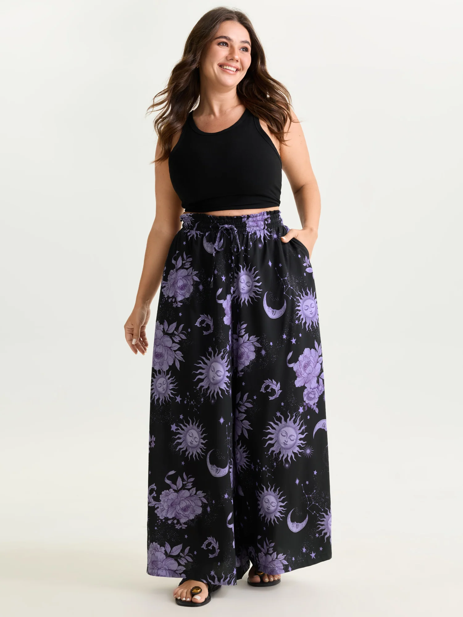 Star Moon Print Wide Waistband Pants - Image 9