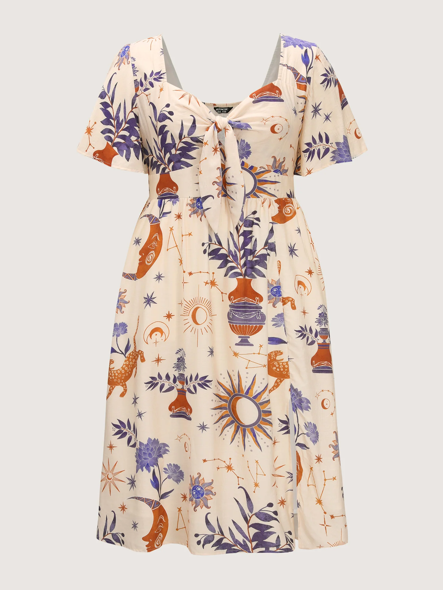 Star Moon Shirred Front-Knot Midi Dress - Image 8