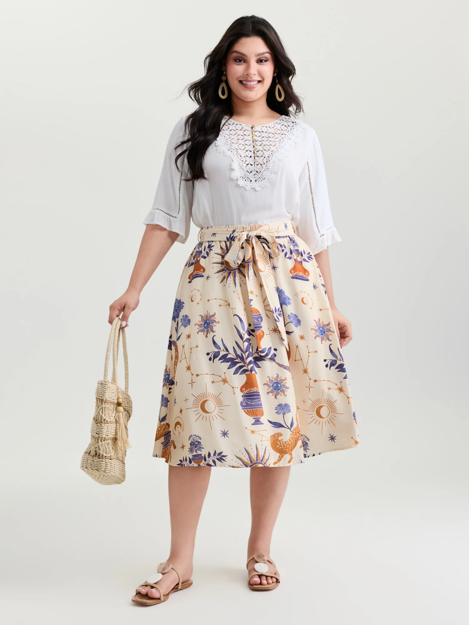 Star Moon Waist-Tie Maxi Skirt