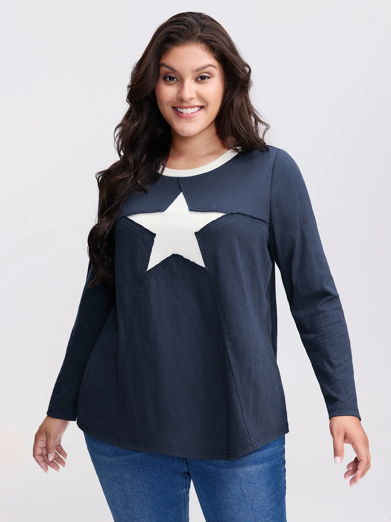 Star Pattern Textured Stretchy T-Shirt - Image 2