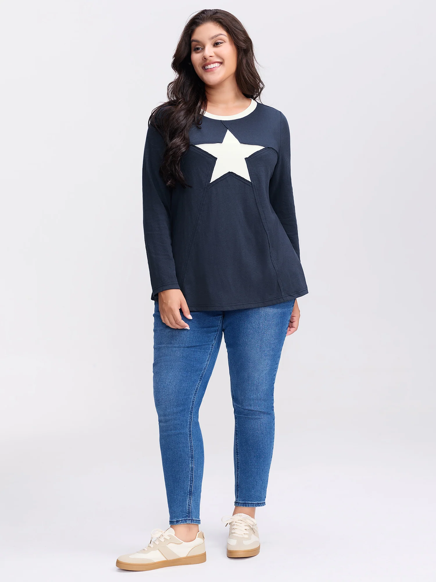 Star Pattern Textured Stretchy T-Shirt - Image 3