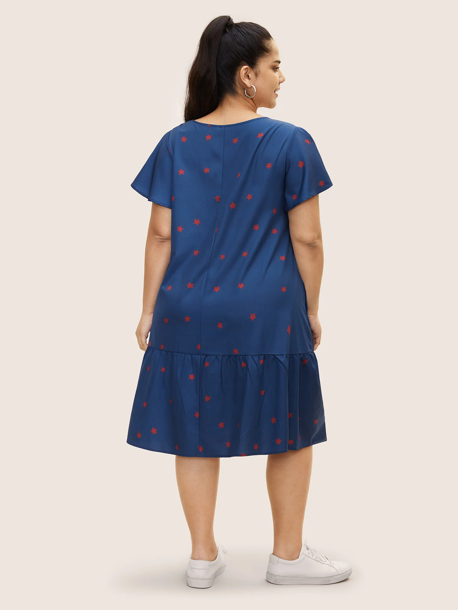Star Pleated Tie Knot Ruffle Sleeve Dress - Image 3