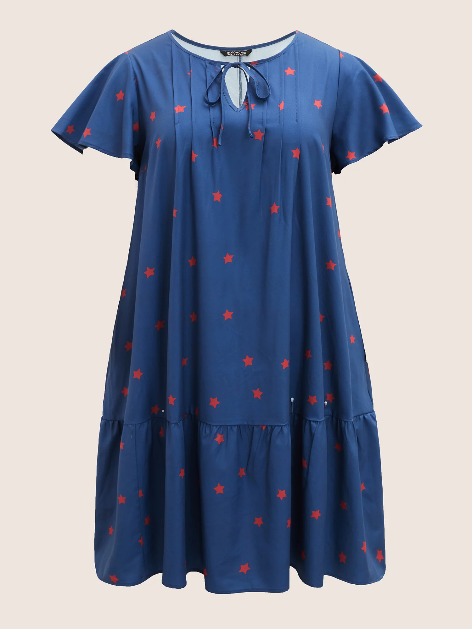 Star Pleated Tie Knot Ruffle Sleeve Dress - Image 7