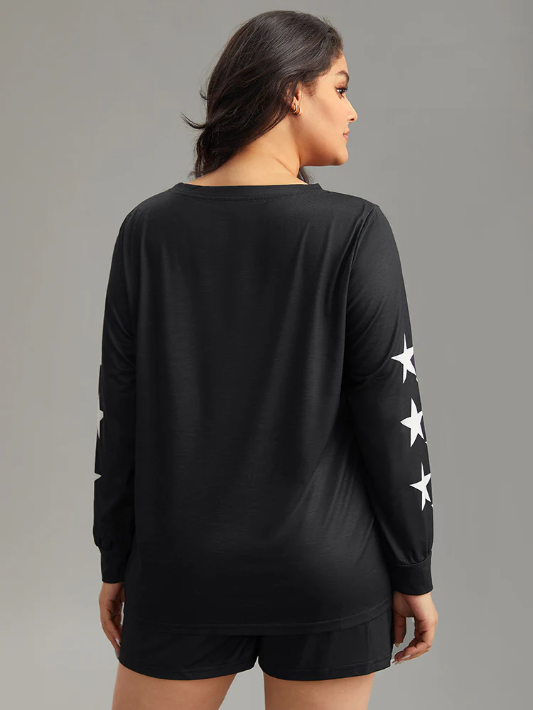 Star Print Long Sleeve Relaxed-Fit Pajama Top - Image 2