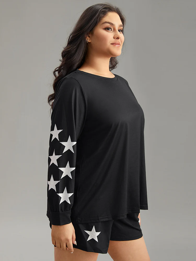 Star Print Long Sleeve Relaxed-Fit Pajama Top - Image 3