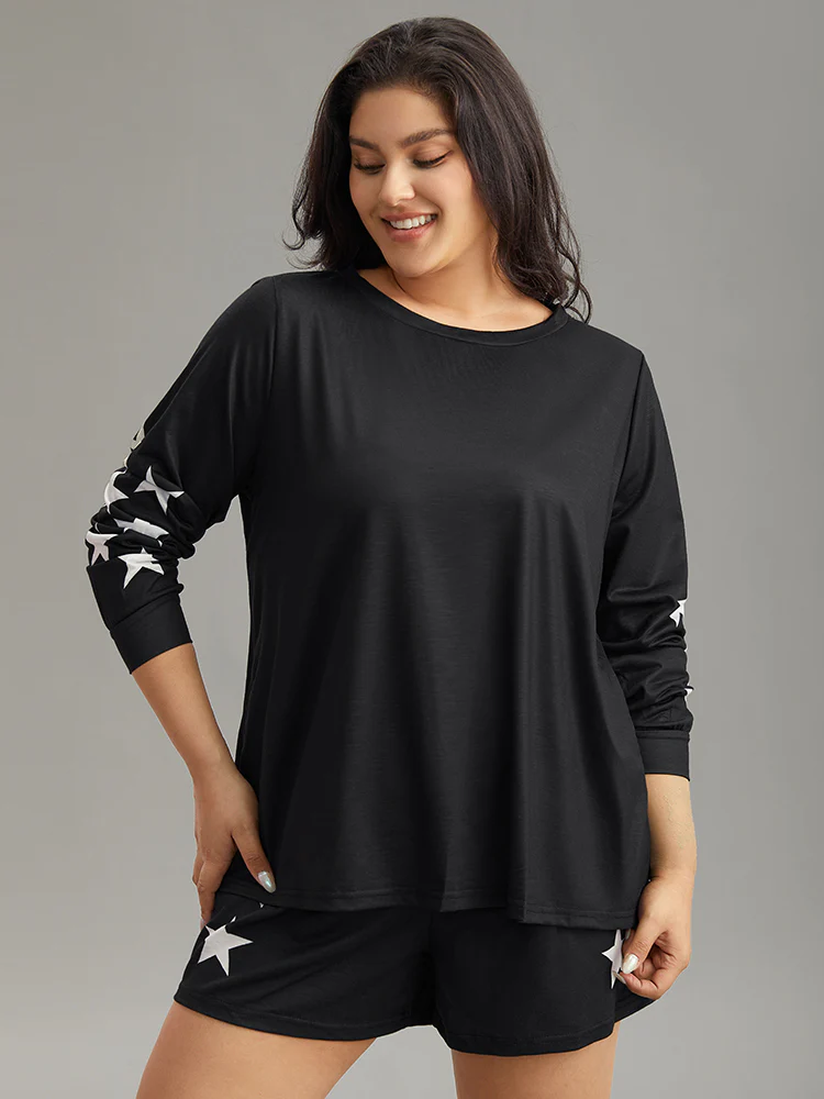 Star Print Long Sleeve Relaxed-Fit Pajama Top - Image 6