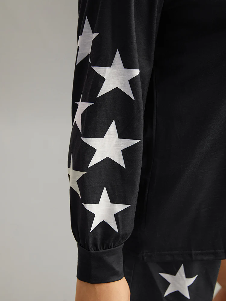 Star Print Long Sleeve Relaxed-Fit Pajama Top - Image 7