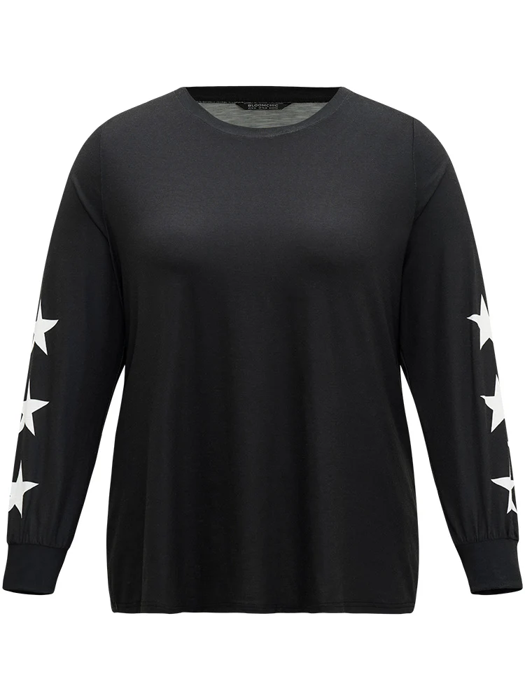Star Print Long Sleeve Relaxed-Fit Pajama Top - Image 8