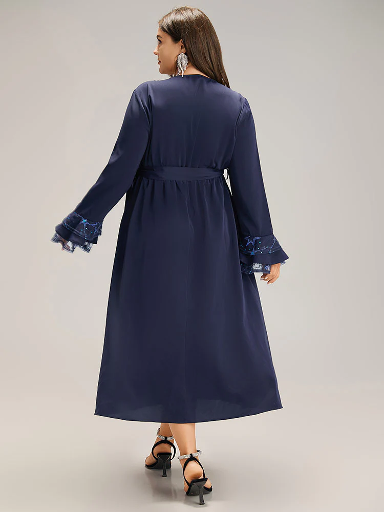 Star Sequin Mesh Layered Sleeve Dress - Image 3