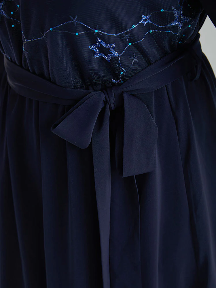 Star Sequin Mesh Layered Sleeve Dress - Image 6