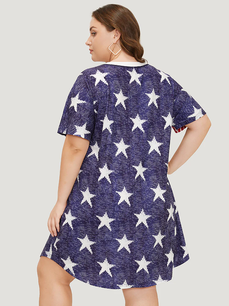 Star & Striped Patchwork Curved Hem Pocket Dress - Image 6