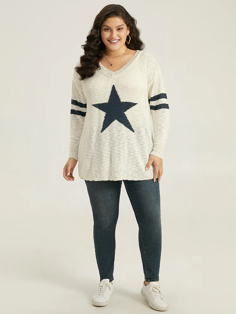 Star & Striped Print Drop Shoulder Pullover - Image 4